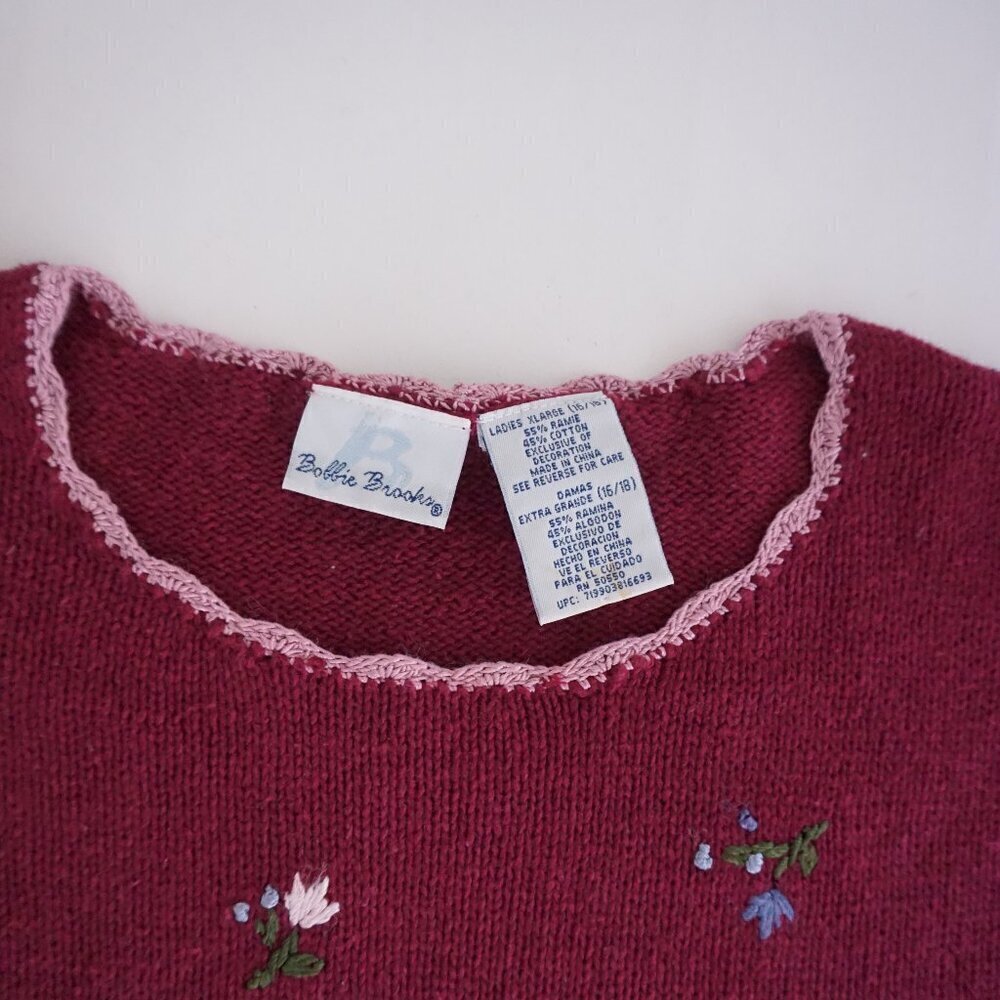 Vintage 90s Bobbie Brooks Floral Embroidered Sweater Cottagecore Grandmacore 16 - Picture 4 of 11